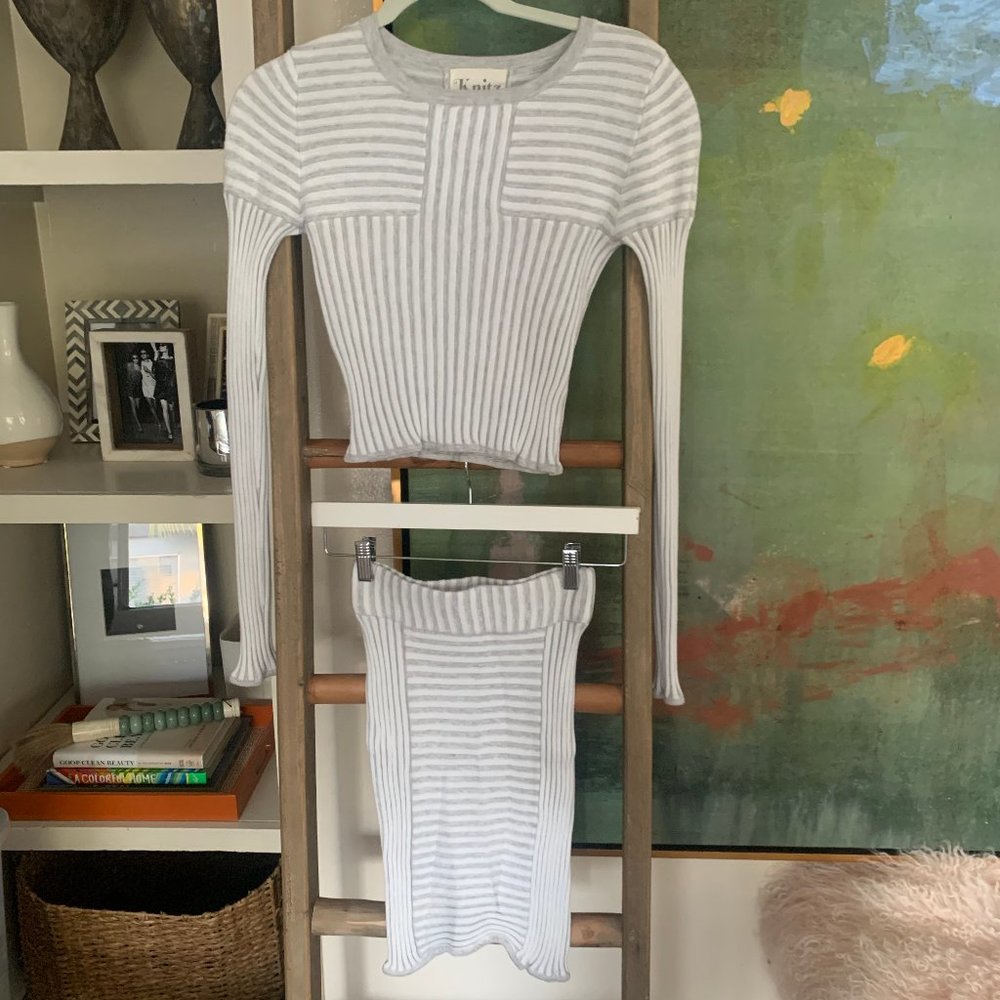 gray & white striped two piece
